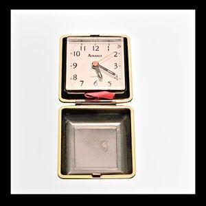 Vintage Folding Black and Gold Table Alarm Clock Watch